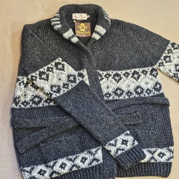 Camp Kitschy Knit Gray Chunky Wool Open Front Belt Starsky Cardigan Size 52 NWT